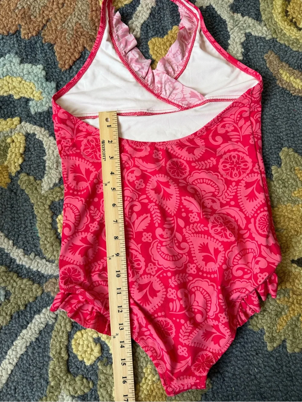 Garnet Hill Kids Floral Halter One-Piece Swimsuit - Hot Pink Size 14 Ruffle